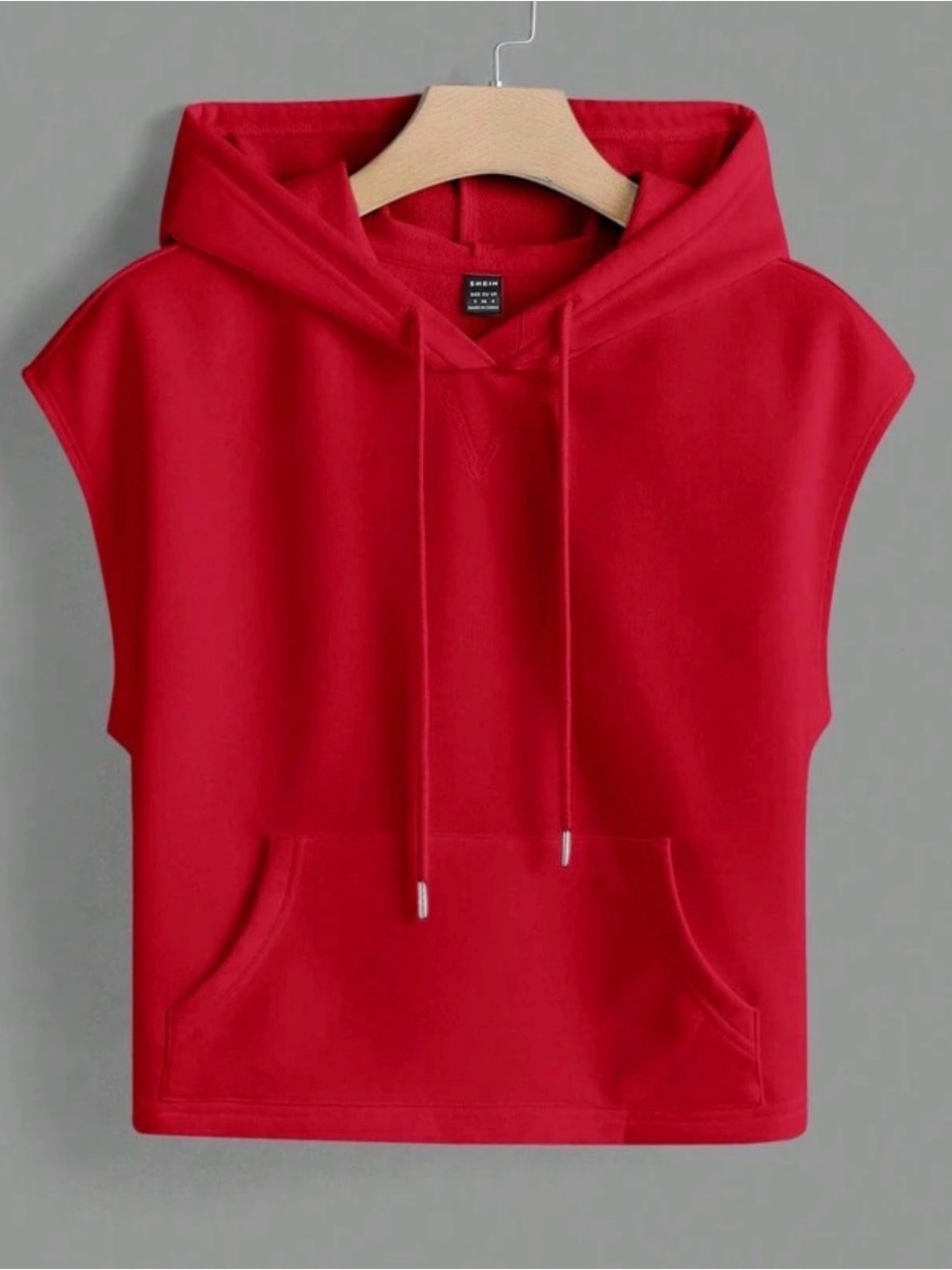 Red Sleeveless Hoodie Top - Women's Casual Pullover